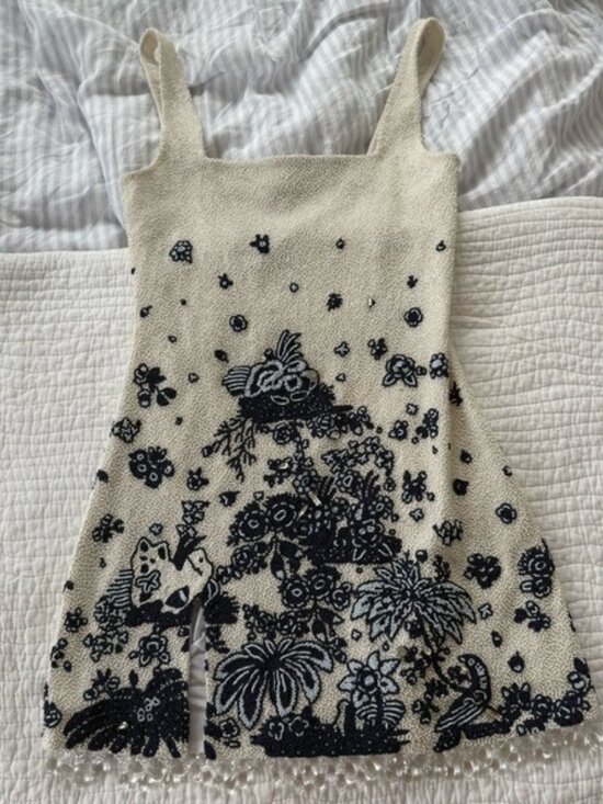 STAUD Dresses & Skirts - STAUD Cream and Blue Floral Dress